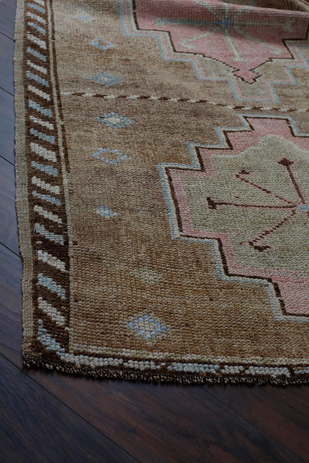 Brown and Pink Handmade Wool Turkish Old Anatolian Konya Distressed Rug In Excellent Condition For Sale In North Bergen, NJ