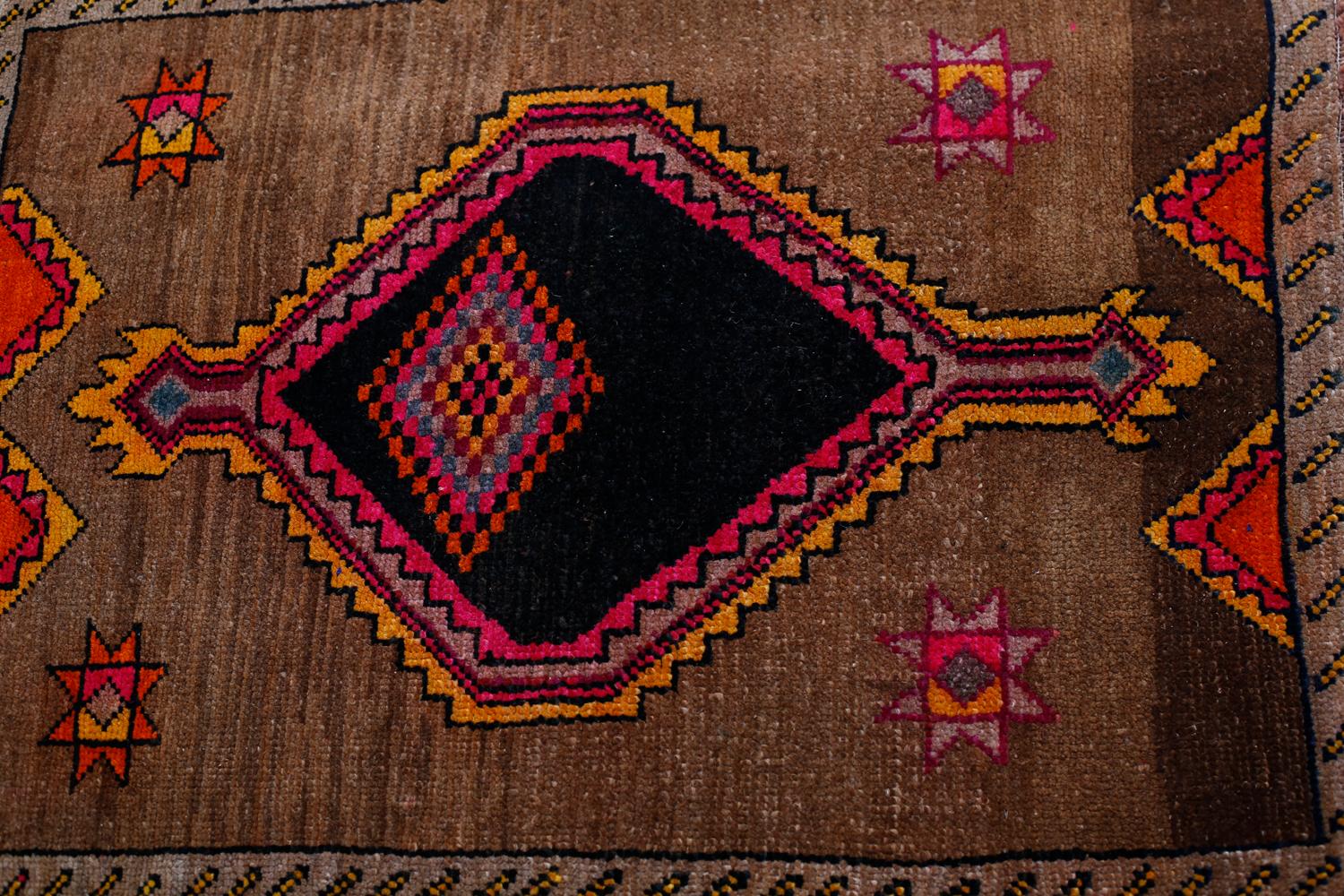 Brown and Pink Handmade Wool Turkish Old Anatolian Konya Distressed Rug In Excellent Condition For Sale In North Bergen, NJ