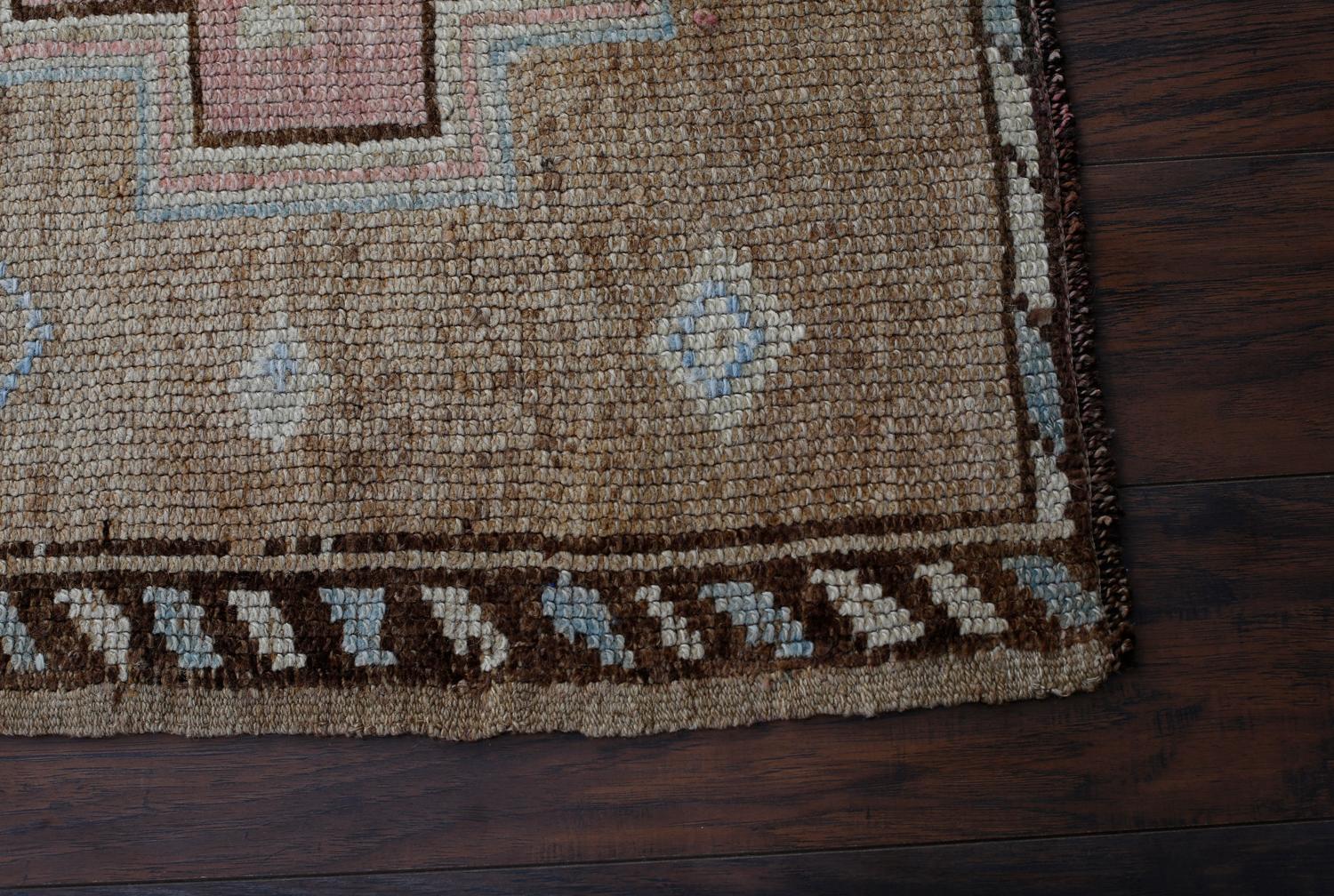 Brown and Pink Handmade Wool Turkish Old Anatolian Konya Distressed Rug For Sale 2