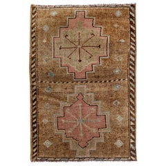 Brown and Pink Handmade Wool Turkish Old Anatolian Konya Distressed Rug