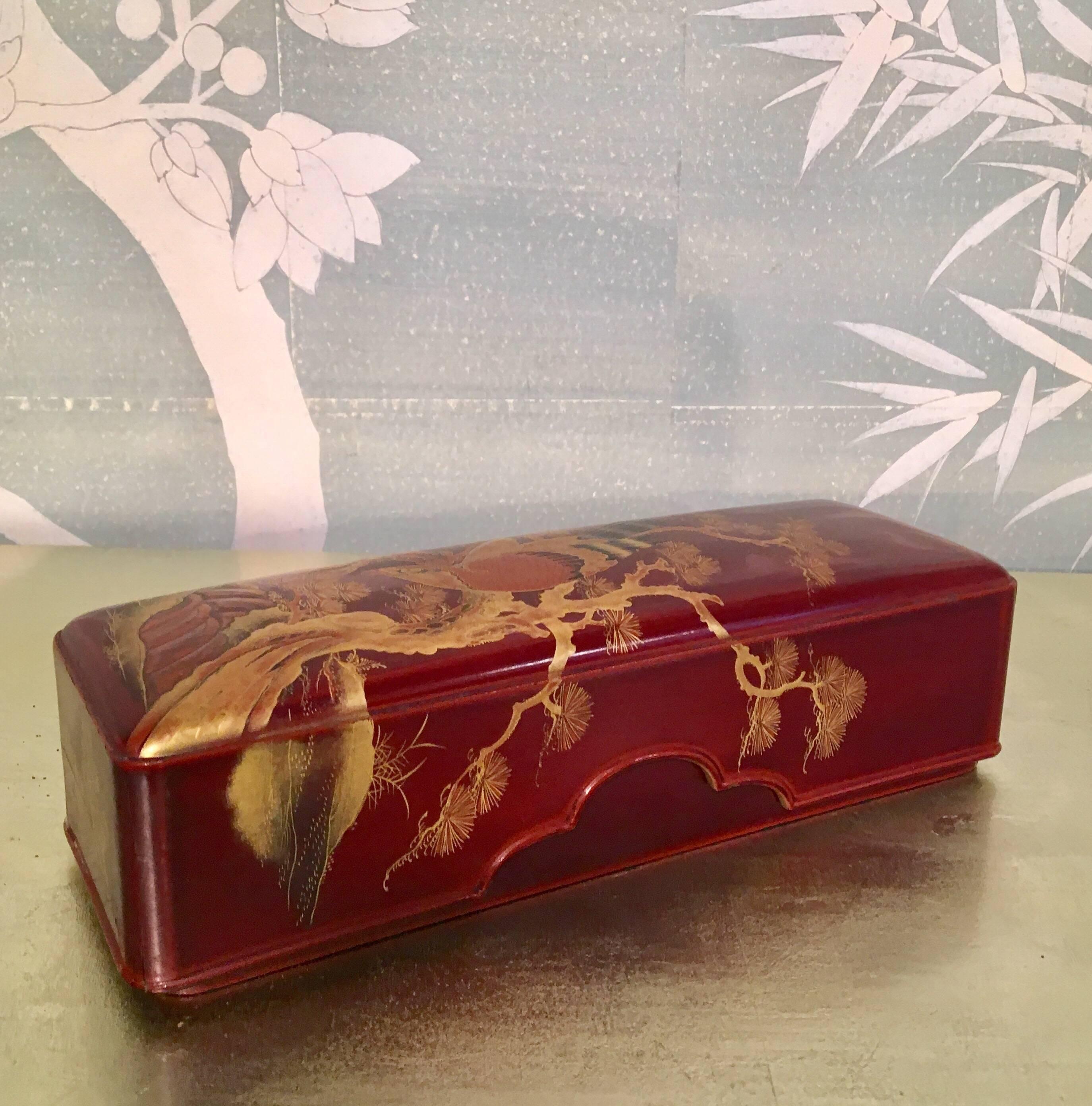 Japanese Brown and Red Lacquer Letter Box