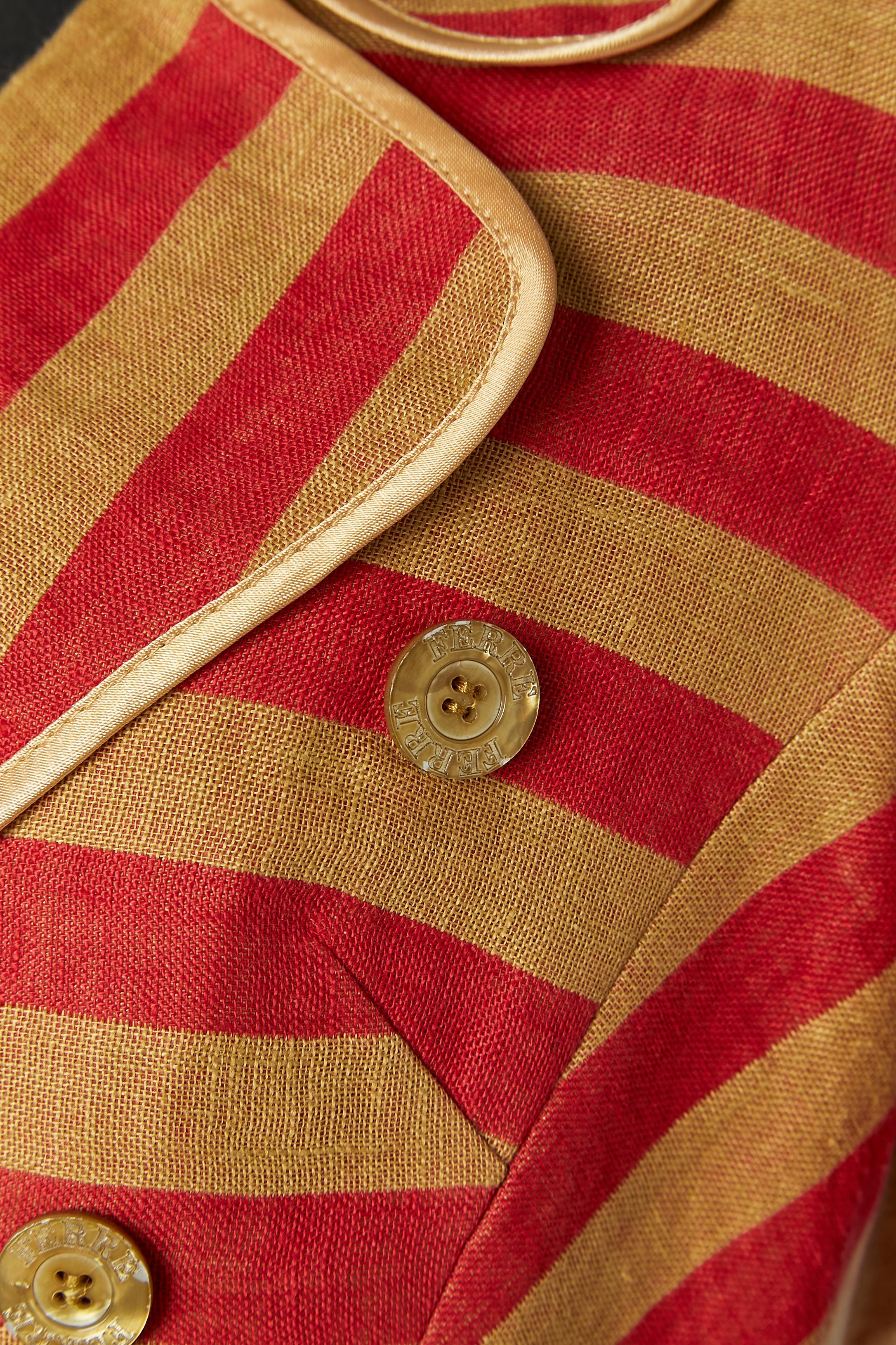 Marrone Brown and red striped single breasted jacket FERRE in vendita