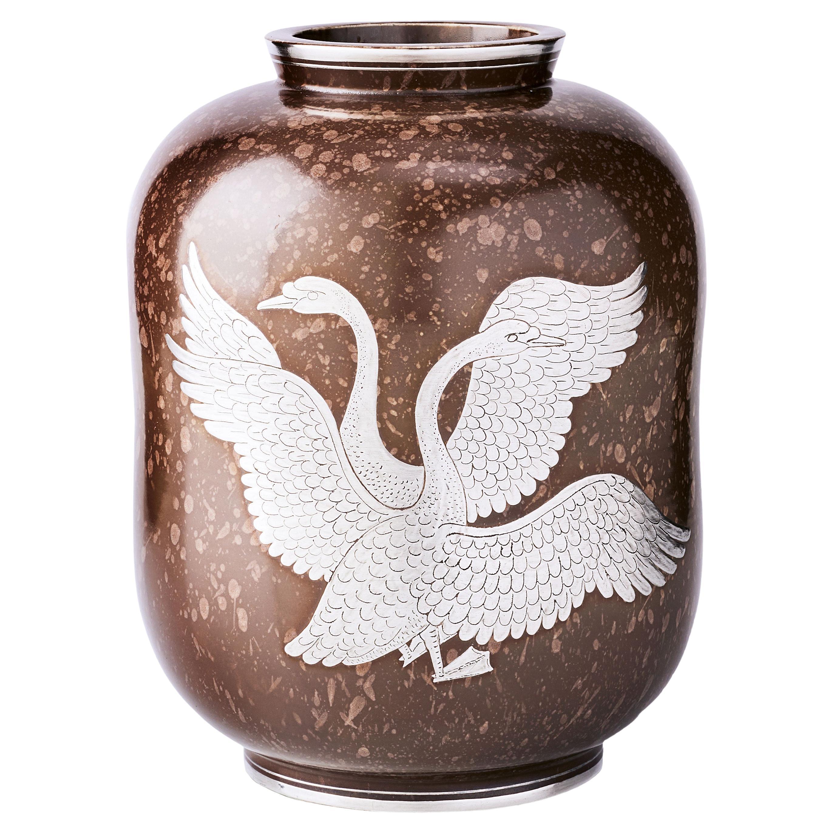 Brown and Silver "Argenta" Vase by Wilhelm Kåge made in 1938 from Gustavsberg For Sale