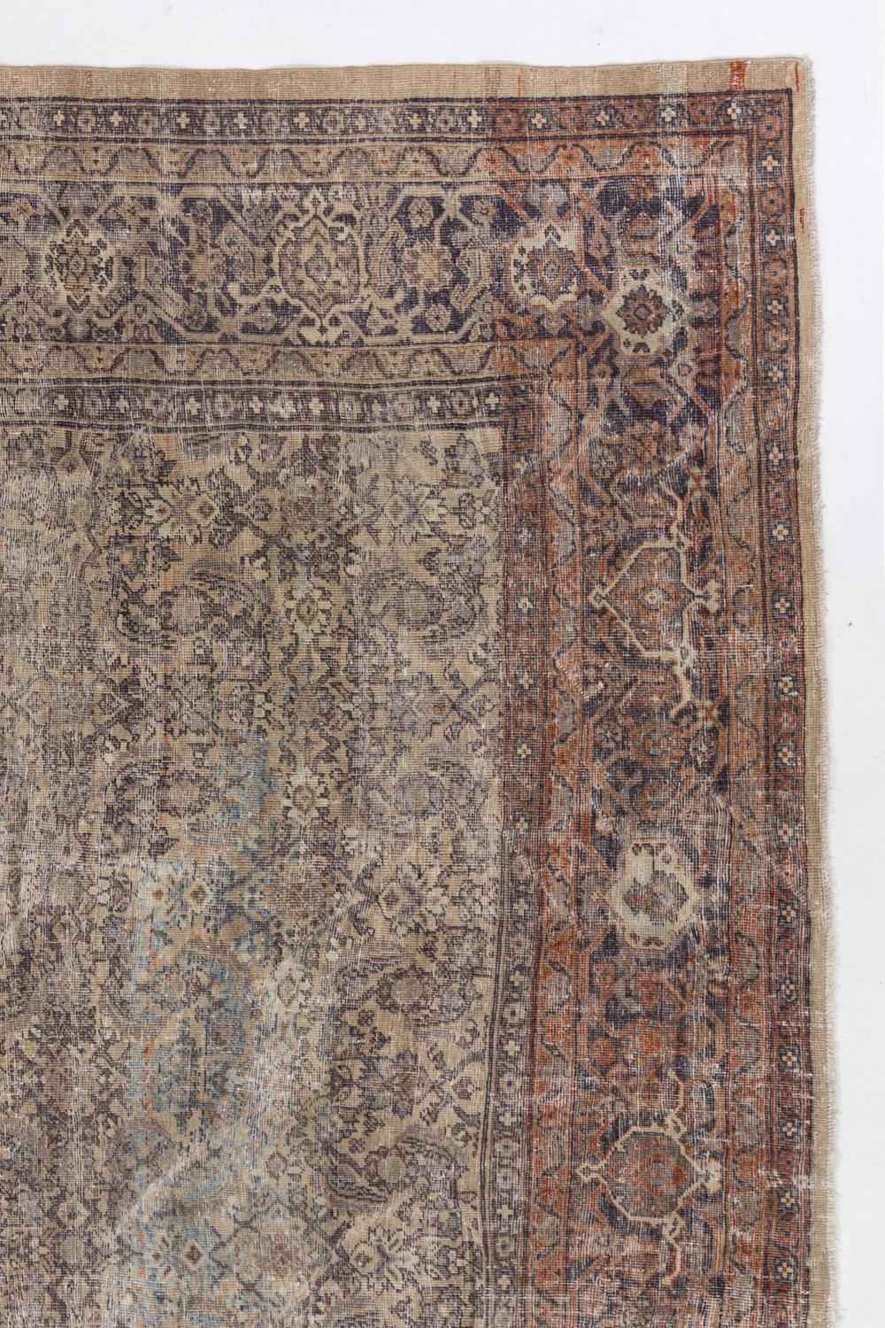 Hand-Woven Brown and Tan Antique Persian Rug For Sale