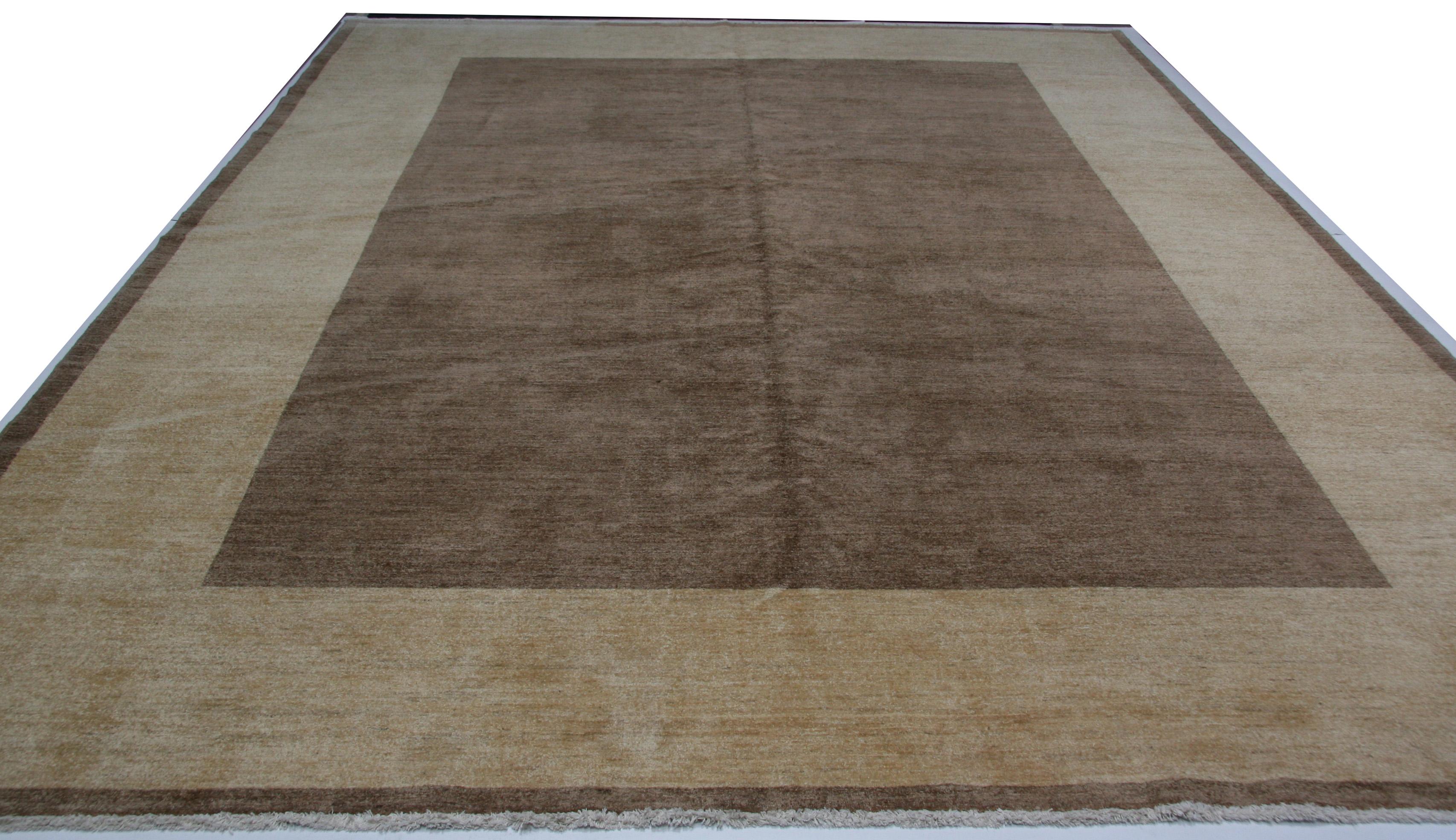 Hand-Knotted Brown and Tan Area Rug For Sale