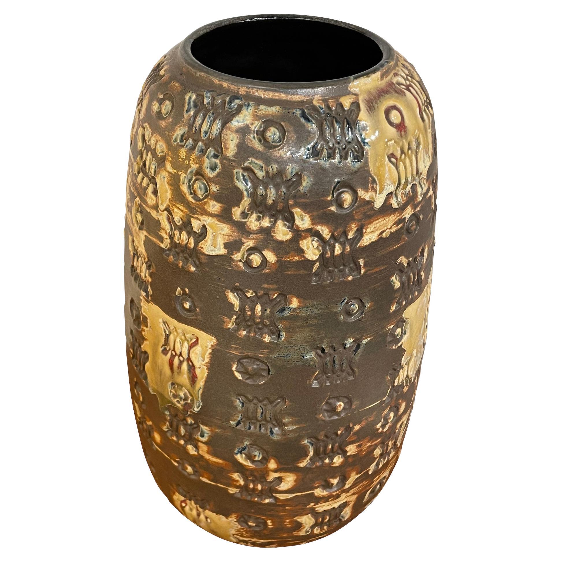 Brown And Tan Geometric Design Vase, France, Mid Century