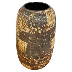 Vintage Brown And Tan Geometric Design Vase, France, Mid Century