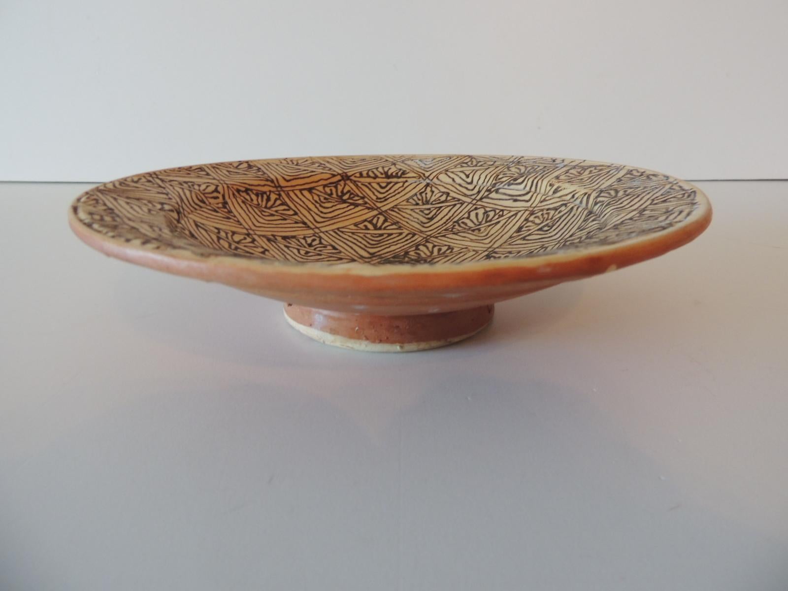 Moorish Brown and Tan Graphic Terracotta Round Decorative Plate