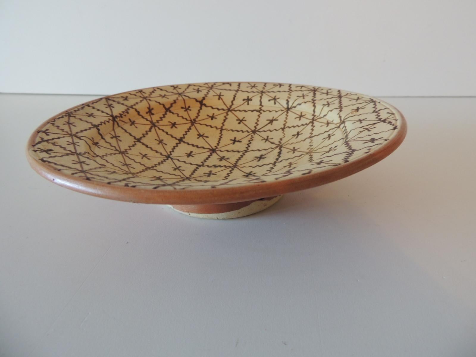 Hand-Crafted Brown and Tan Graphic Terracotta Round Decorative Plate