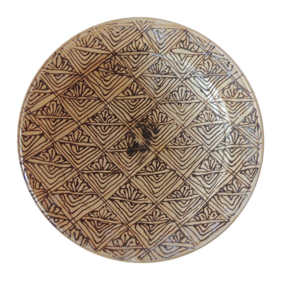 Brown and Tan Graphic Terracotta Round Decorative Plate