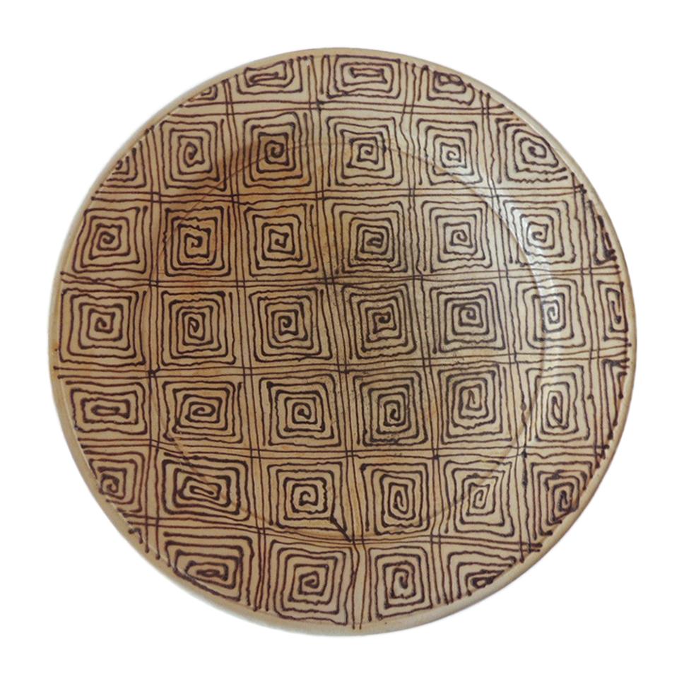 Brown and Tan Graphic Terracotta Round Decorative Plate