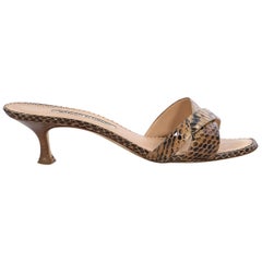 Manolo Blahnik Brown And Tan Leather Snakeskin Sandals