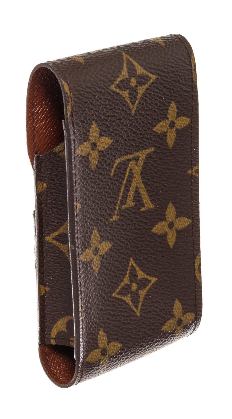 Beige Brown and tan monogram coated canvas Louis Vuitton cigarette holder with leather