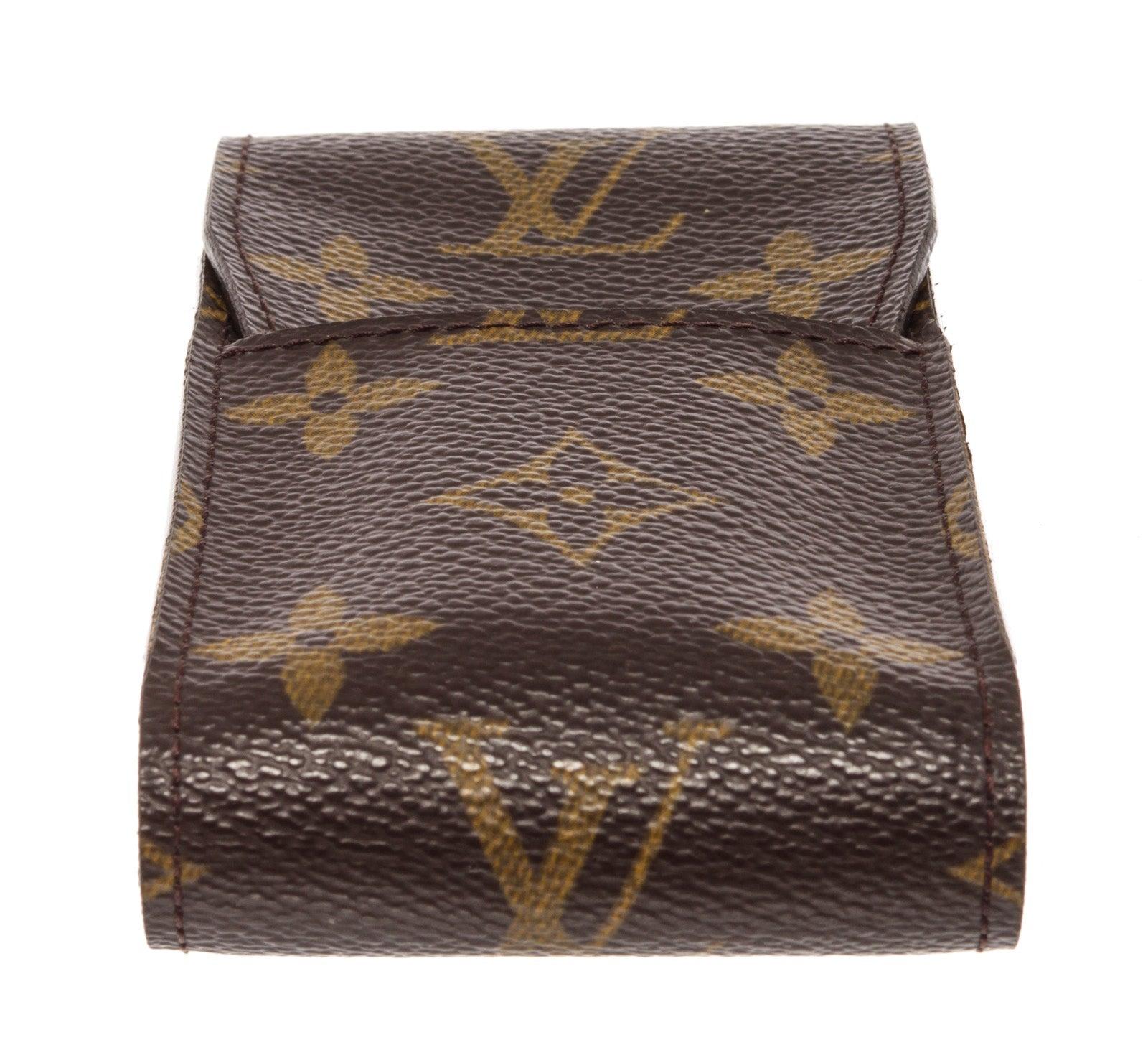 Brown and tan monogram coated canvas Louis Vuitton cigarette holder with leather In Fair Condition In Irvine, CA