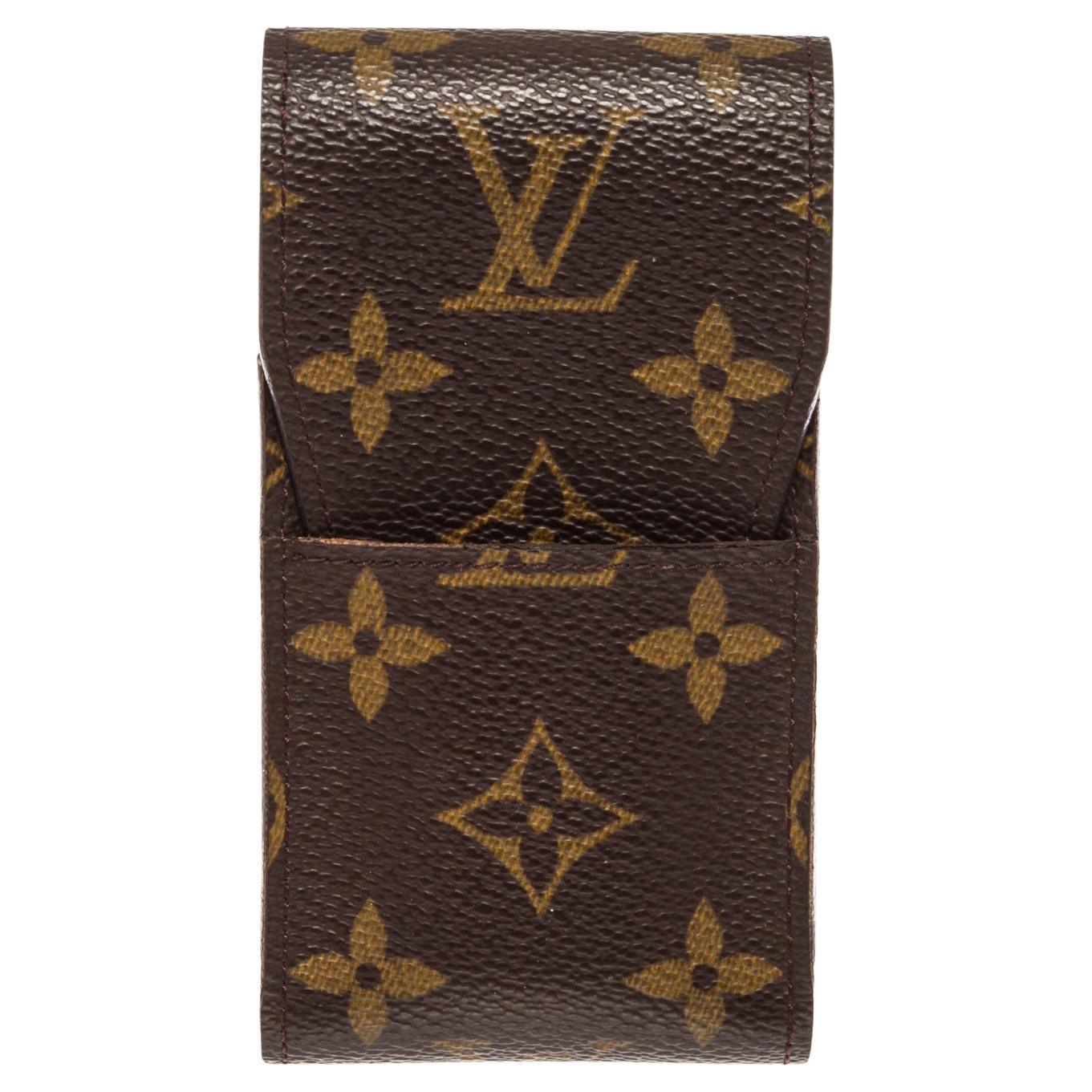 Brown and tan monogram coated canvas Louis Vuitton cigarette holder with leather