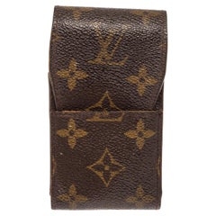 Brown and tan monogram coated canvas Louis Vuitton cigarette holder with leather