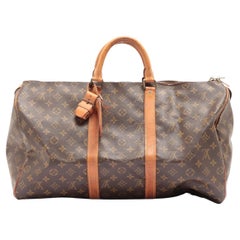 Brown and tan monogram coated canvas Louis Vuitton Keepall 50 with tan