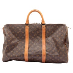 Brown and tan monogram coated canvas Louis Vuitton Keepall 50 with tan 