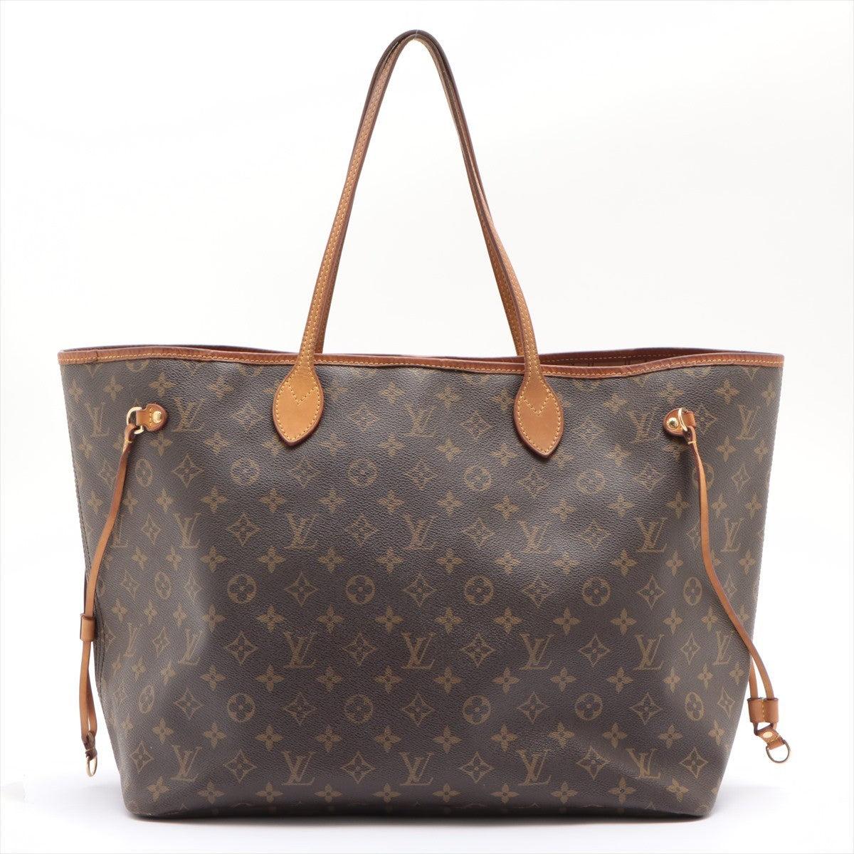 Louis Vuitton Neverfull GM aus braunem und hellbraunem beschichtetem Canvas mit Monogramm, goldfarbener Hardware, braunem Vachetta-Lederbesatz, braun und hellbraun gestreiftes Canvas-Innenfutter, einzelnes Fach an der Innenwand mit Reißverschluss,