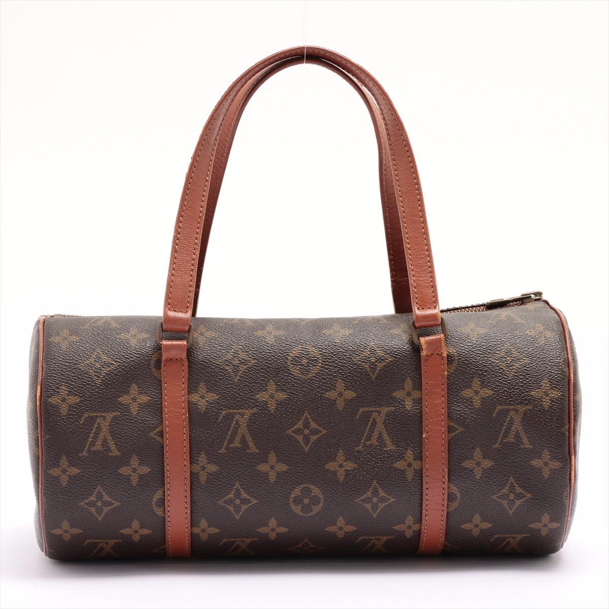 Brown and tan monogram coated canvas Louis Vuitton Papillon 30 cm with gold-tone hardware, tan vachetta leather trim, dual flat handles, brown Taiga leather interior and zip closure at top.
 

67847MSC

12