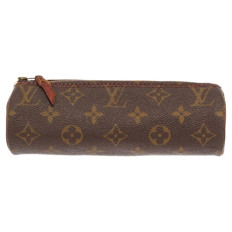Brown and tan Monogram coated canvas Louis Vuitton Trousse Ronde pencil