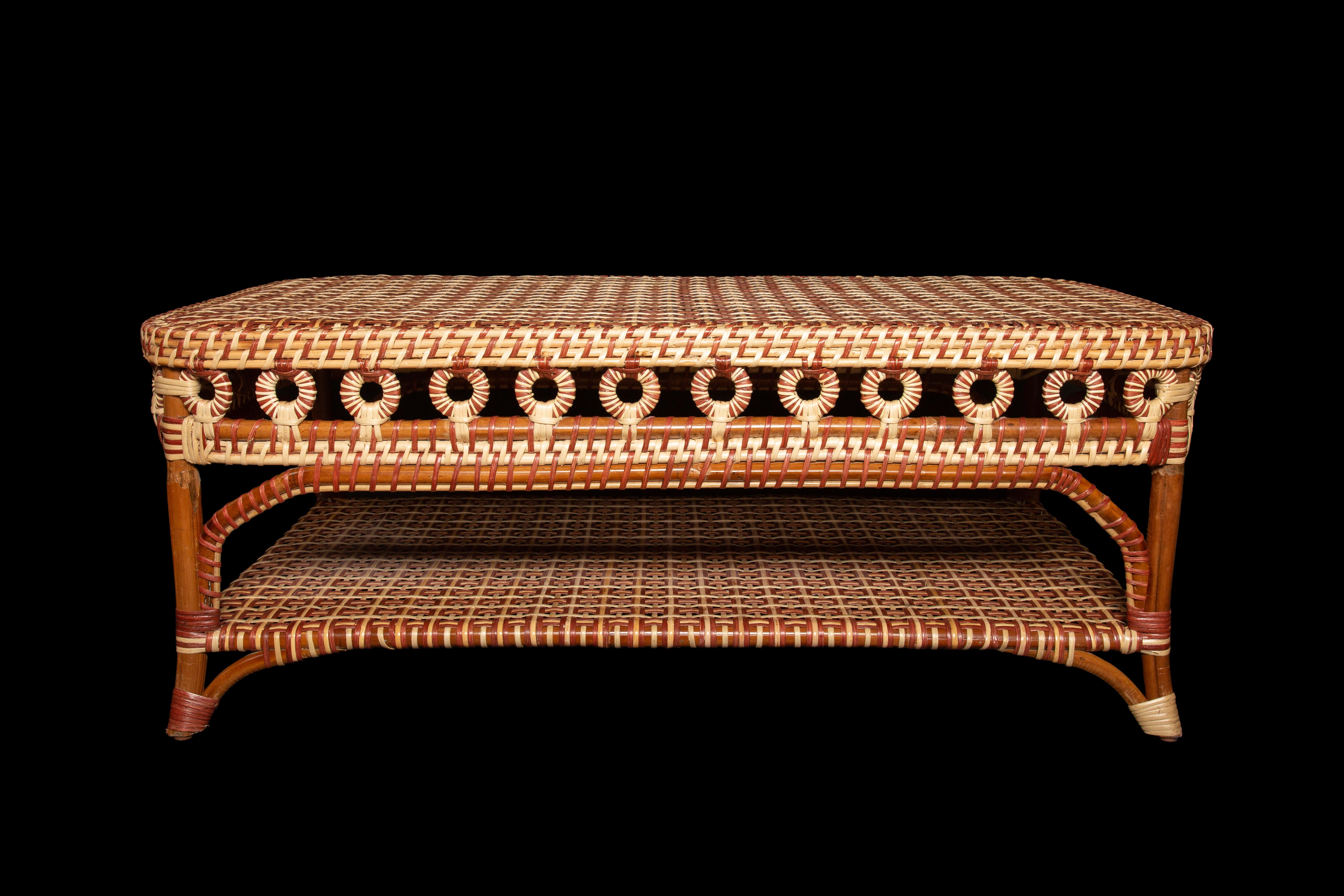 Brown and Tan Rattan Rectangular Coffee Table:

Measures: 47.5