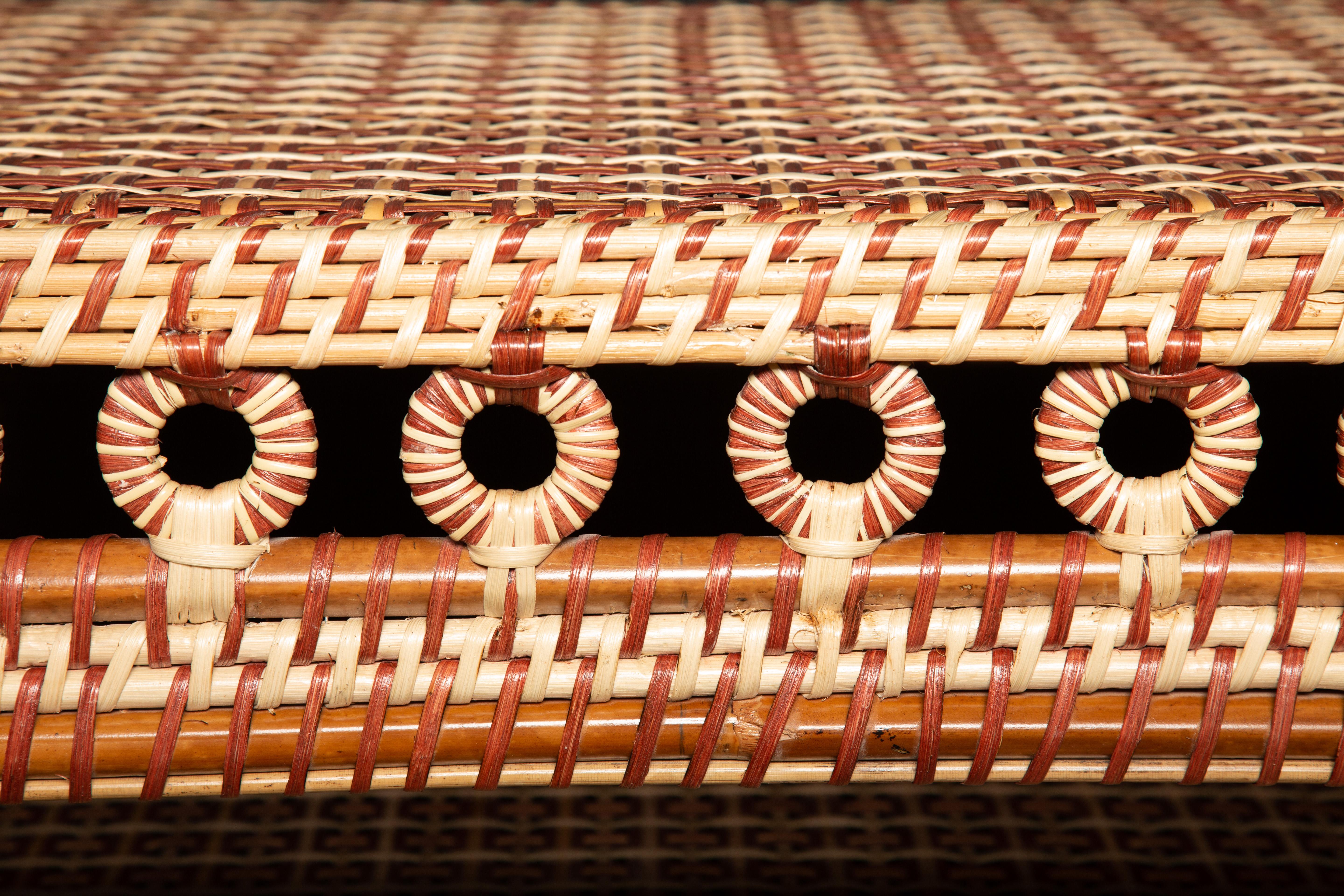 Hand-Woven Brown and Tan Rattan Rectangular Coffee Table by Creel and Gow