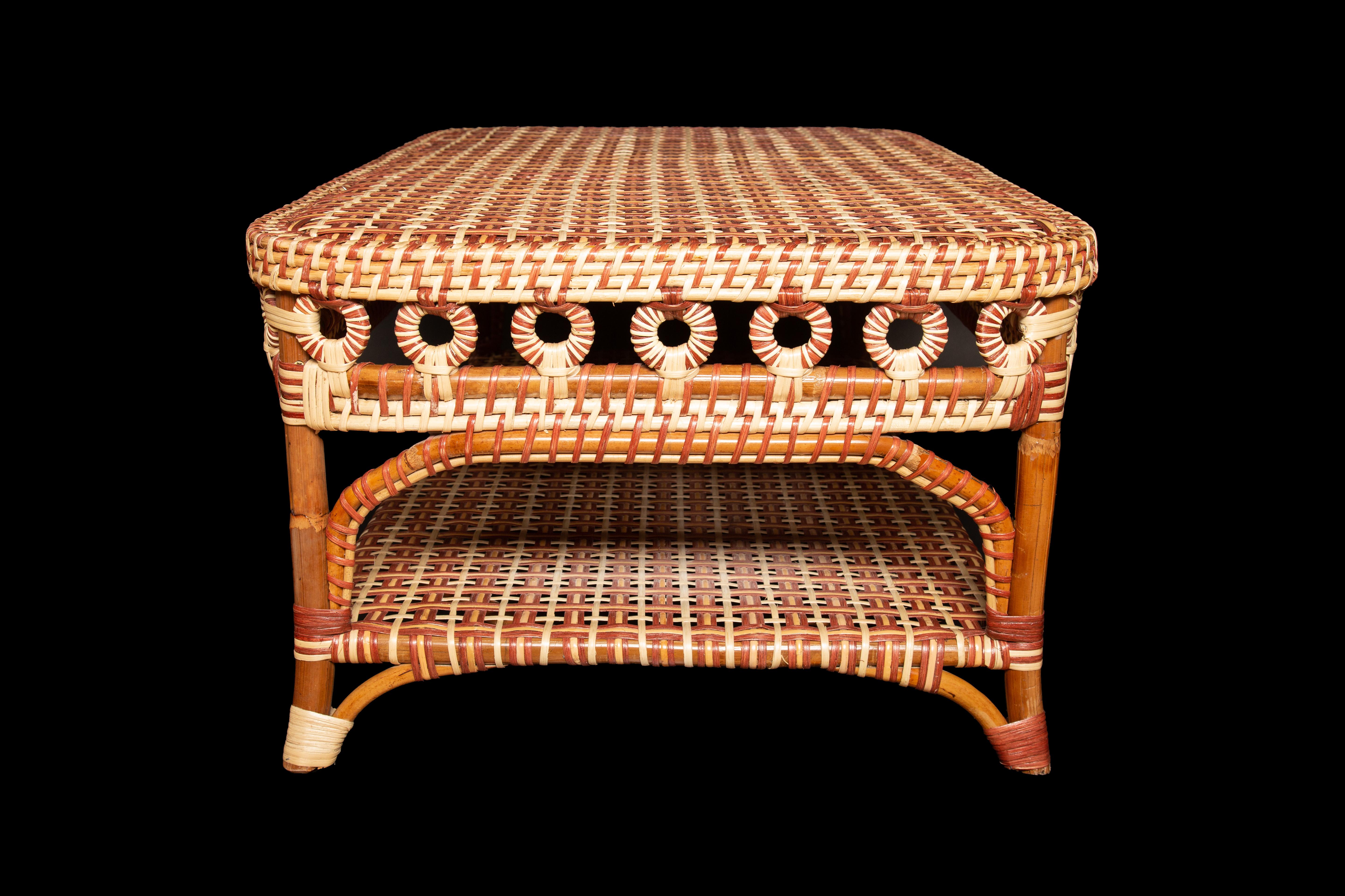 Brown and Tan Rattan Rectangular Coffee Table by Creel and Gow In New Condition In New York, NY