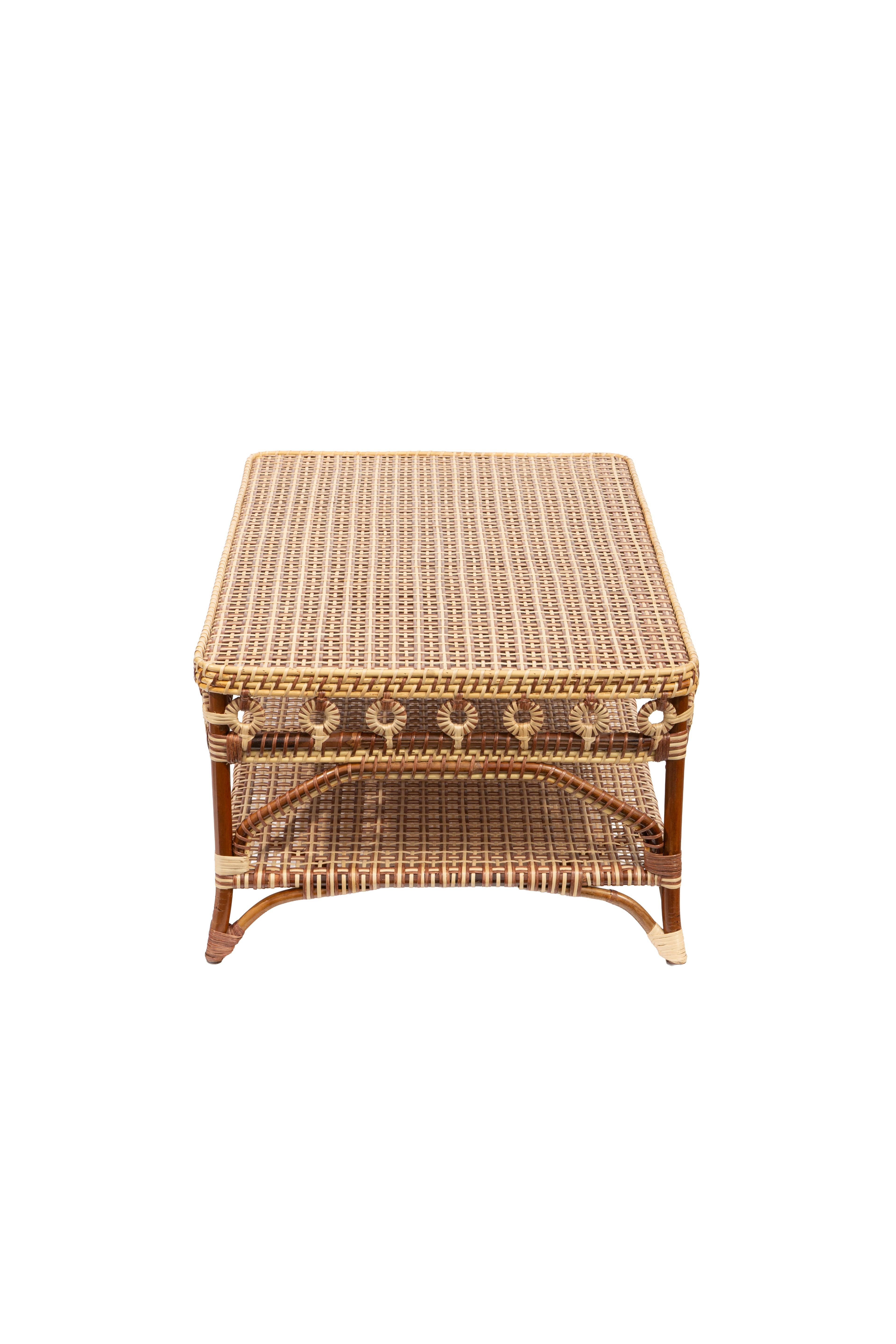 Brown and Tan Rattan Rectangular Coffee Table by Creel and Gow 3