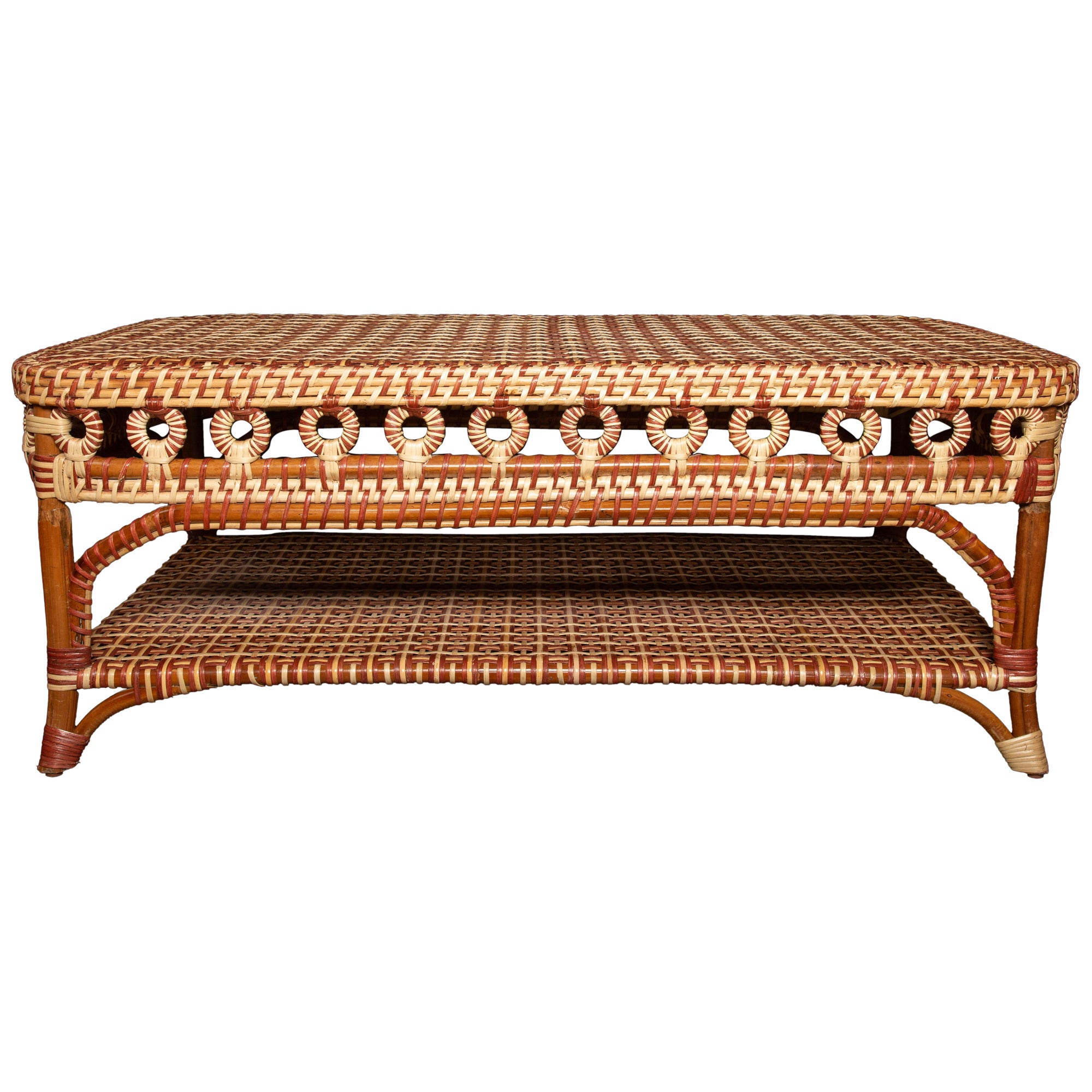Brown and Tan Rattan Rectangular Coffee Table by Creel and Gow