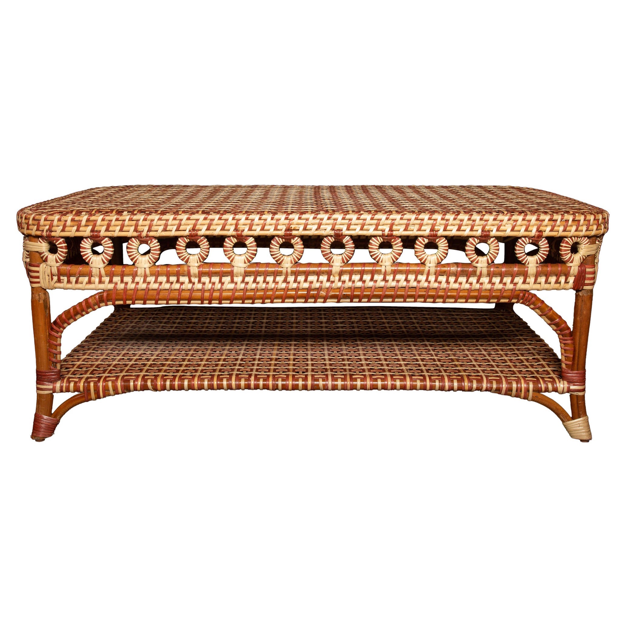 Brown and Tan Rattan Rectangular Coffee Table by Creel and Gow