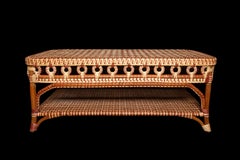 Brown and Tan Rattan Rectangular Coffee Table