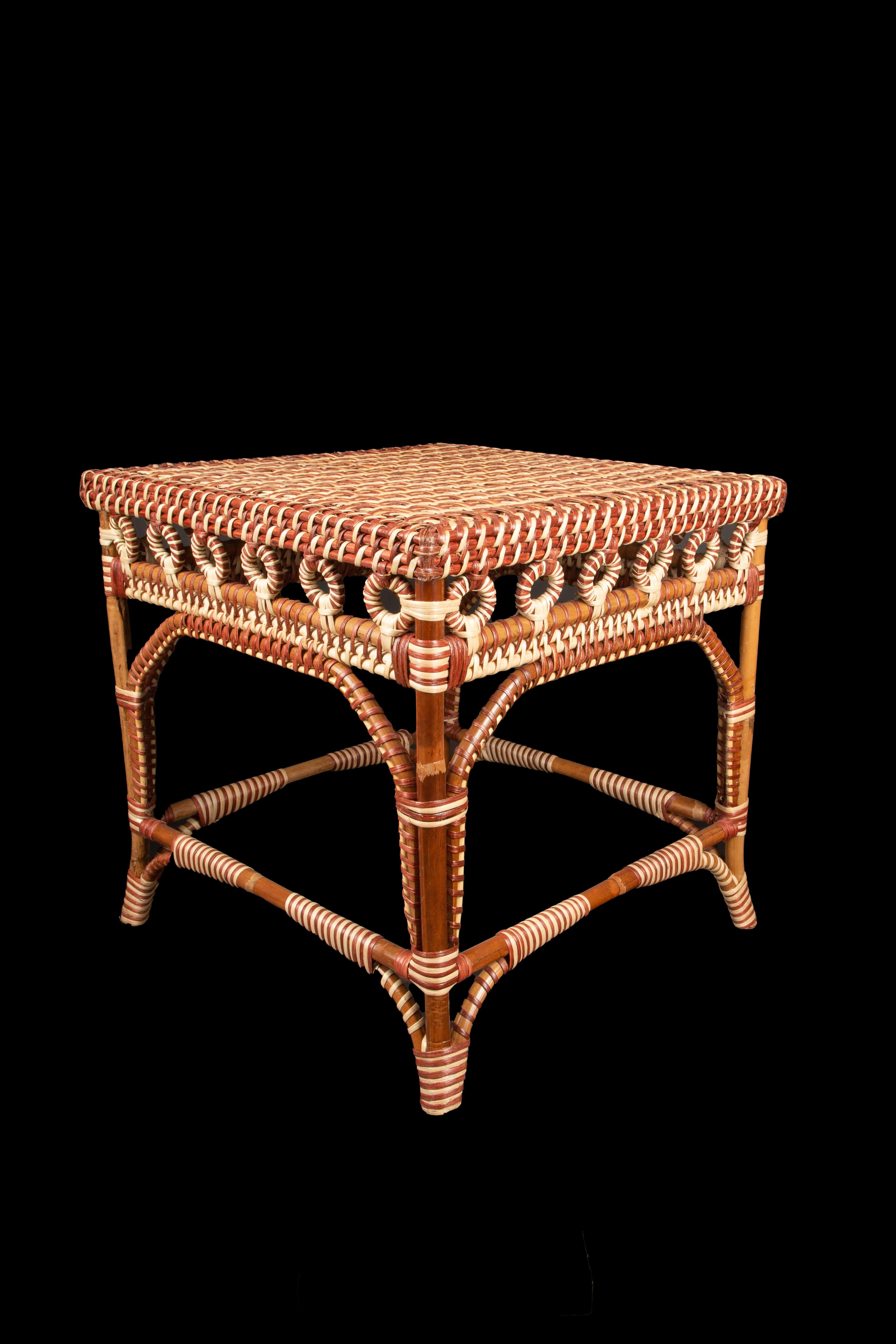 Brown and Tan Rattan Square Side Table For Sale at 1stDibs