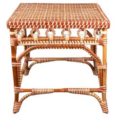 Brown and Tan Rattan Square Side Table