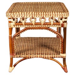 Brown and Tan Rattan Square Side Table