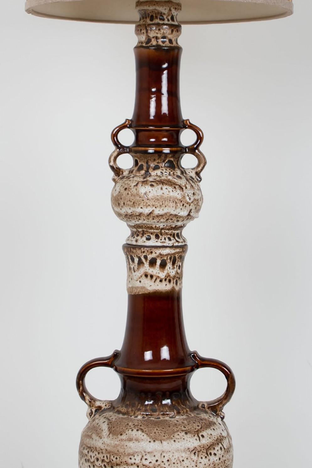 Brown and Taupe Glazed Ceramic Floor Lamp, Germany In Good Condition For Sale In Rijssen, NL