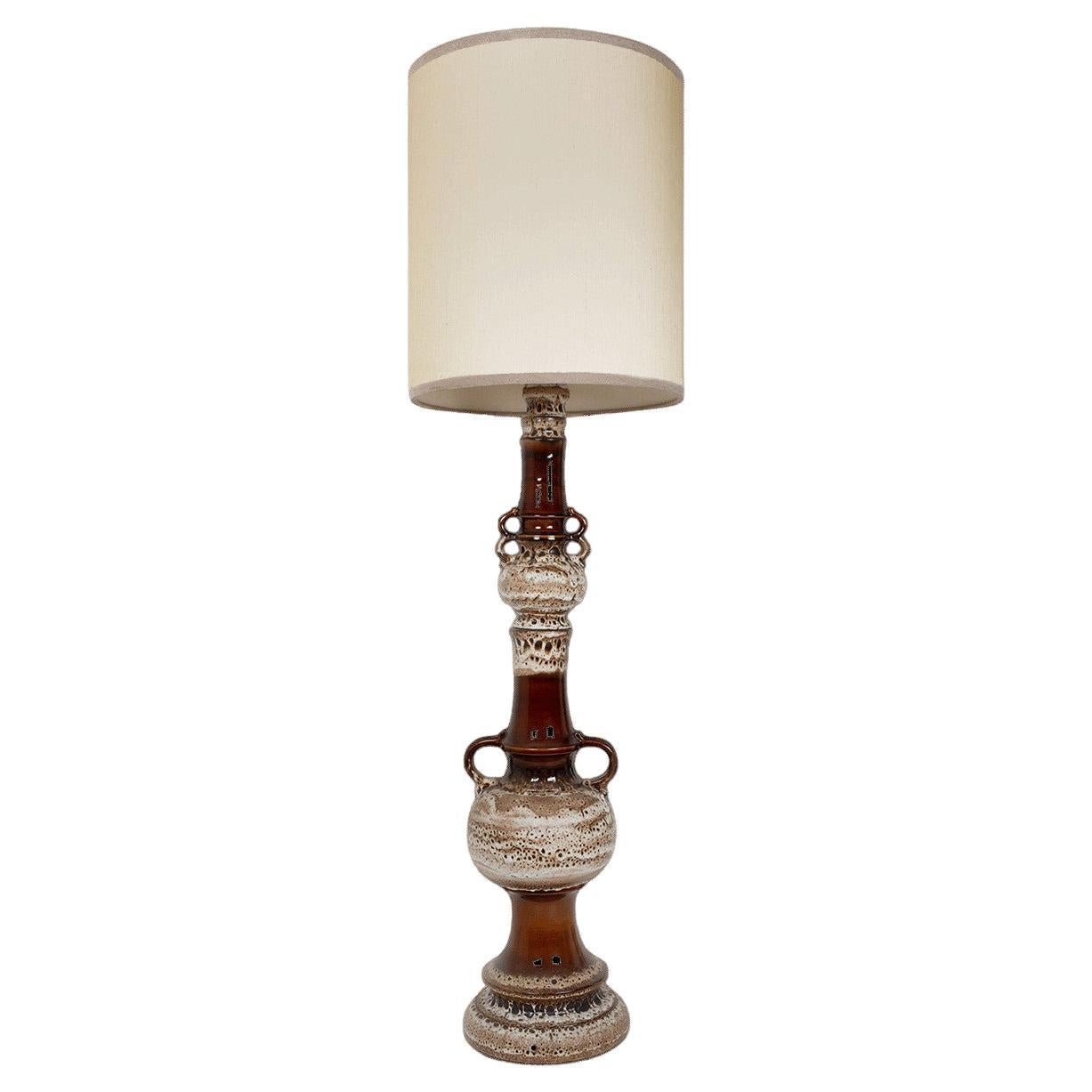 Brown and Taupe Glazed Ceramic Floor Lamp, Germany For Sale