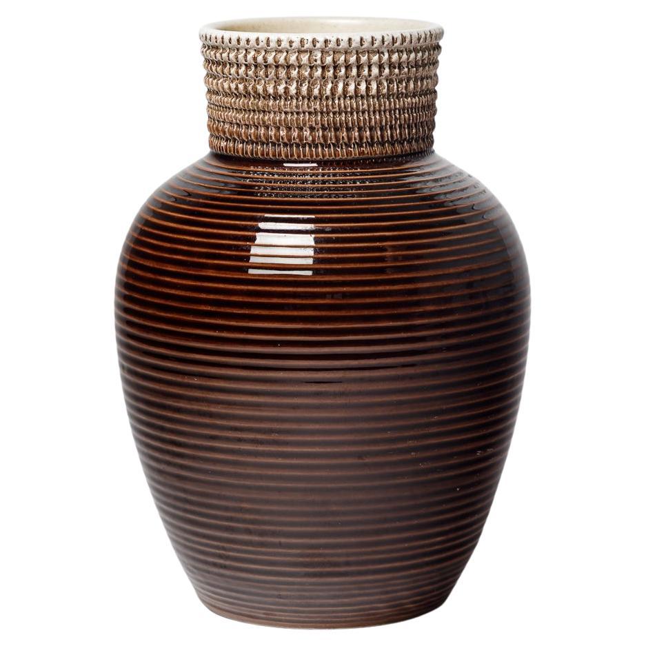 Brown and white 20th century design ceramic vase att. to Pol Chambost 1950