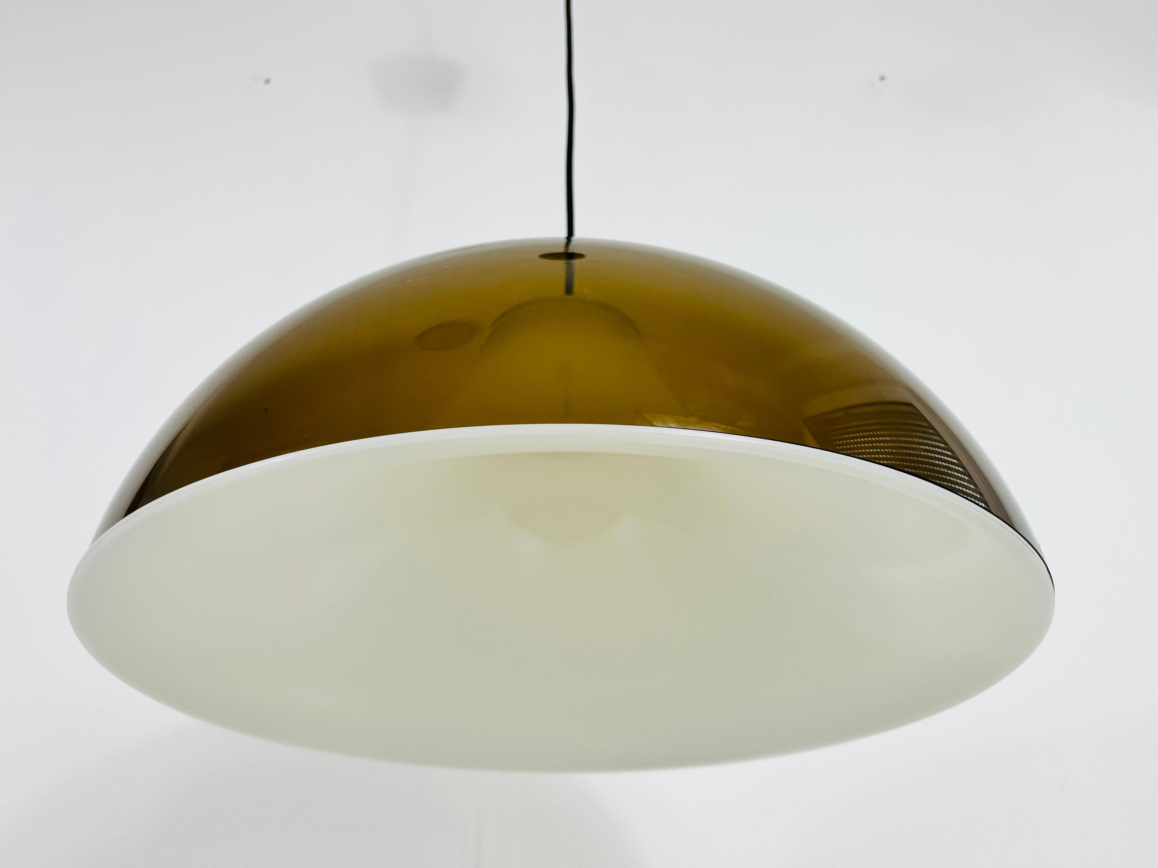 Brown and White Acrylic Glass Pendant Lamp in the Style Temde, 1970s For Sale 1