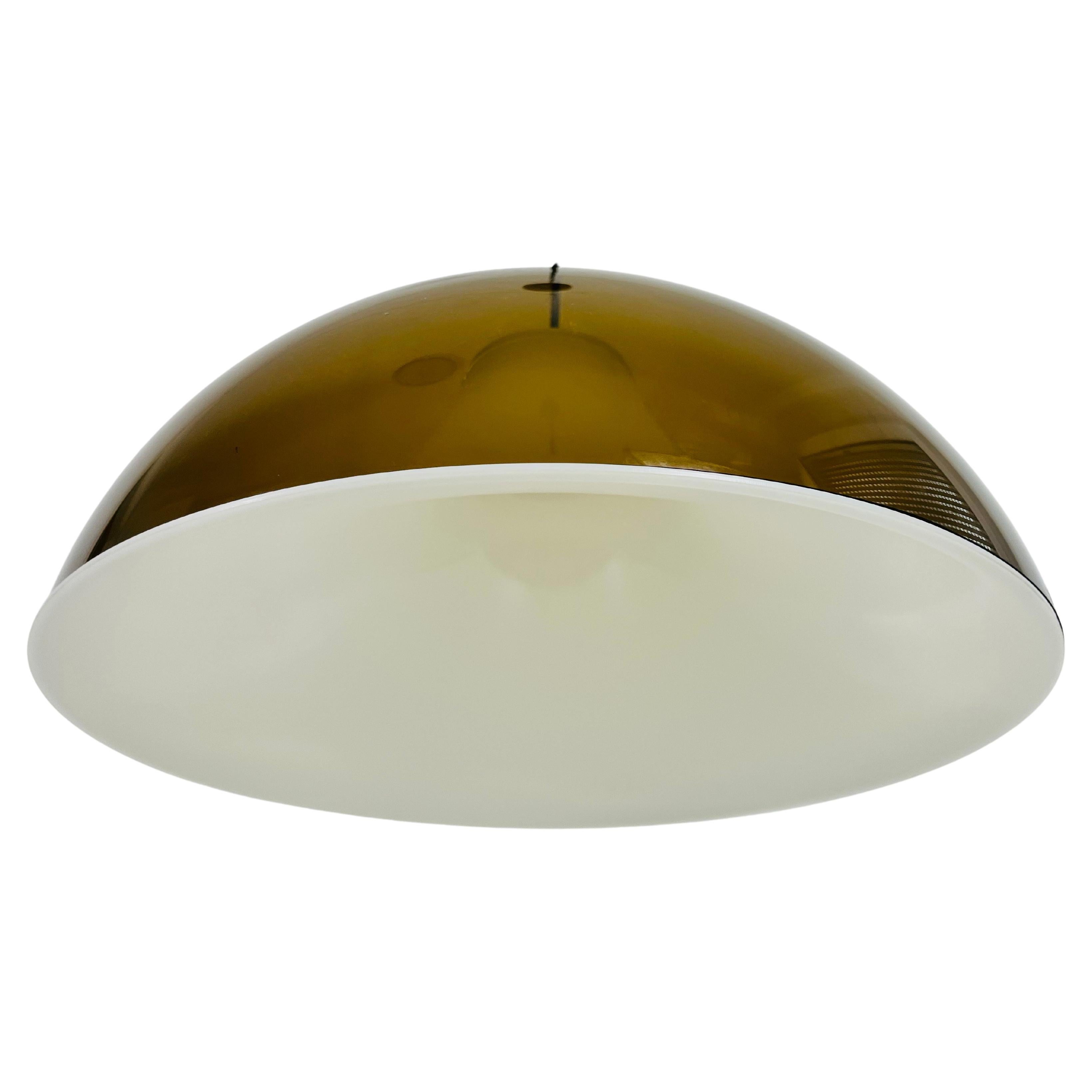 Brown and White Acrylic Glass Pendant Lamp in the Style Temde, 1970s For Sale