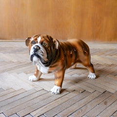 Brown and White Ceramic Bulldog Sculpture, Italy