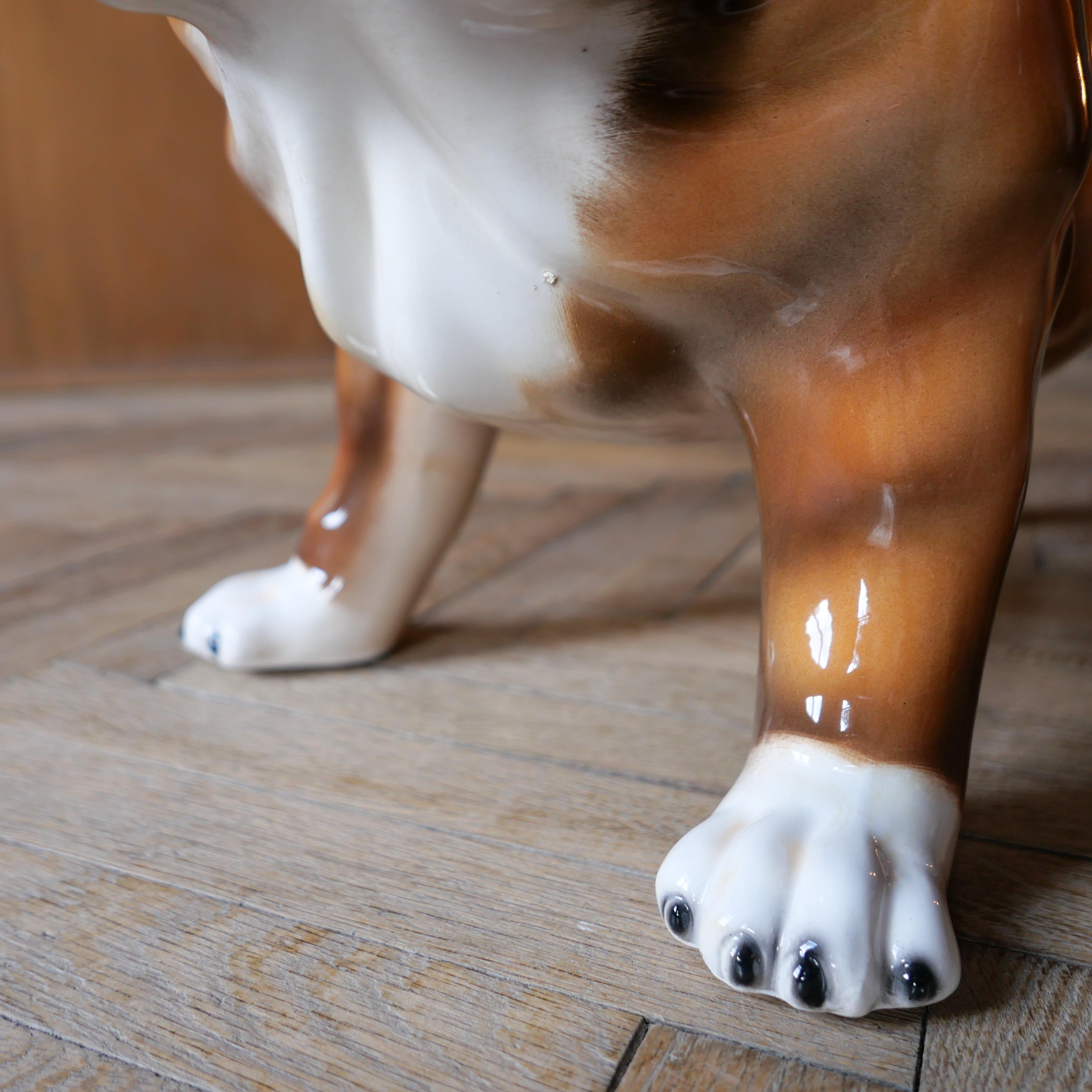 Hand-Crafted Brown and White Ceramic Bulldog Sculpture, Italy For Sale