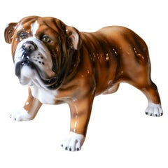 Brown and White Ceramic Bulldog Sculpture, Italy