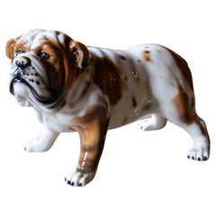 Brown and White Ceramic Bulldog Sculpture, Italy