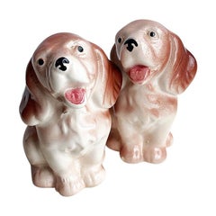 Vintage Brown and White Ceramic Dog Salt and Pepper Shakers, a Pair