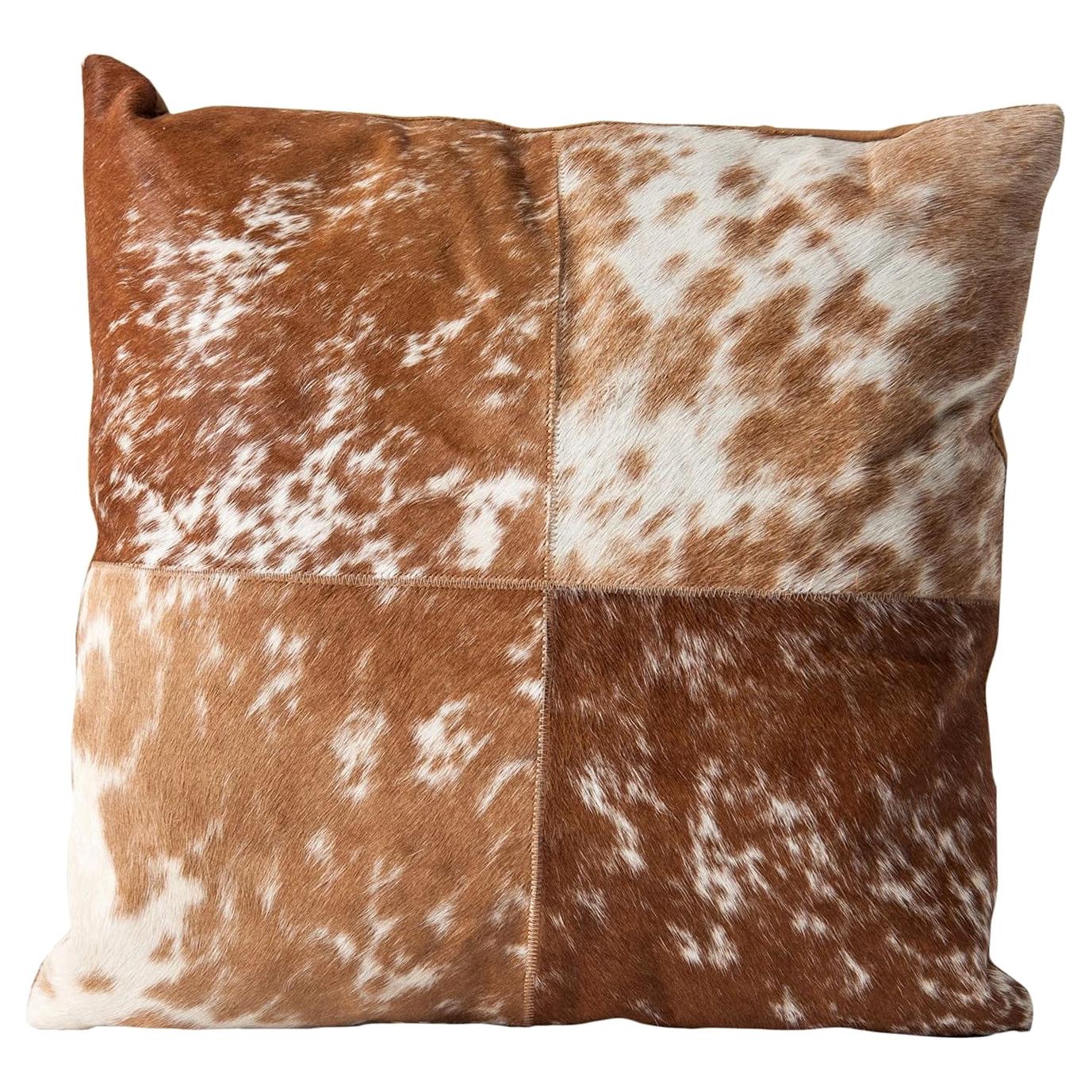 Brown and White Cowhide Cushion