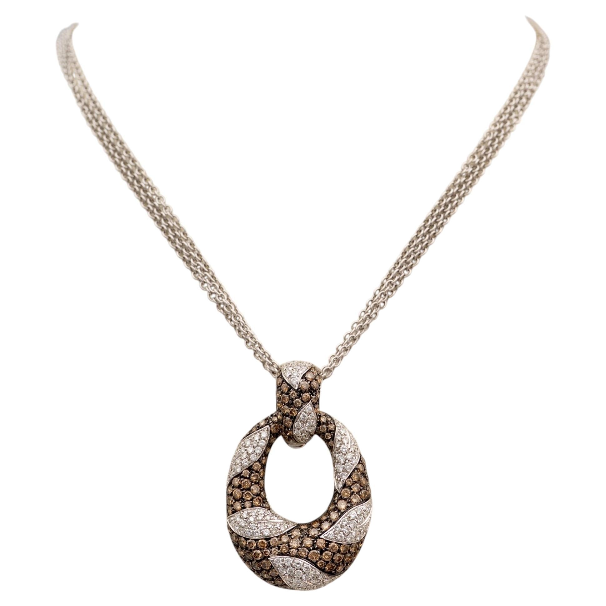Brown and White Diamond 18k White Gold Pendant Necklace