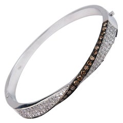 Brown and White Diamond Bangle Bracelet Set in White Gold