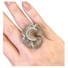 Brown and White Diamond Flower Petal Ring in 18k Rose Gold
