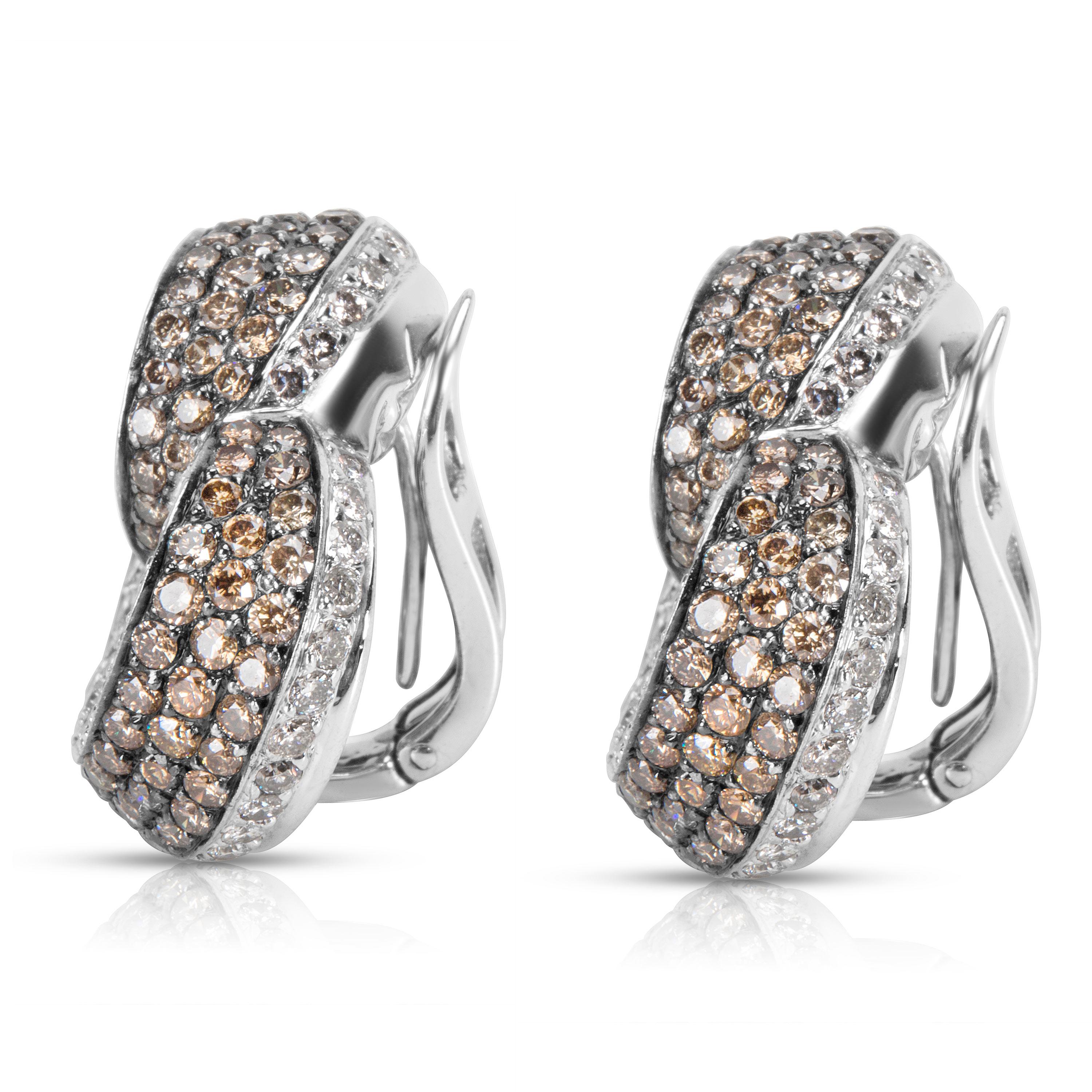 Round Cut Brown and White Diamond Heart Earrings in 18 Karat White Gold 7.00 Carat